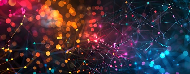 Abstract digital background with colorful glowing lights and a complex network of lines