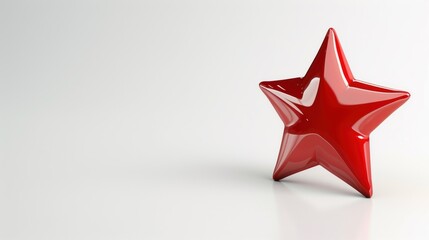 Obraz premium Glossy red star on a white background. Smooth, shiny surface contrasts against the plain backdrop, creating a striking visual effect.