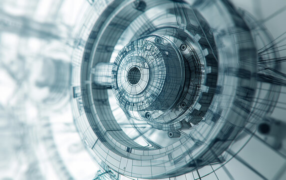 Futuristic 3D Wireframe Gear Visualization in SolidWorks Design File
