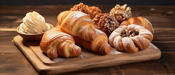 Variety of Croissants and Pastries with Cream