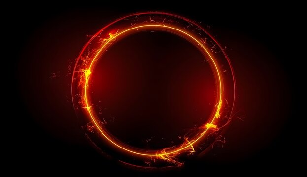 Abstract red glowing ring on black background, fire element concept