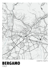Bergamo City, Italy Map - Poster Maps White Modern Wall Art Home Decor Ready to Printable
