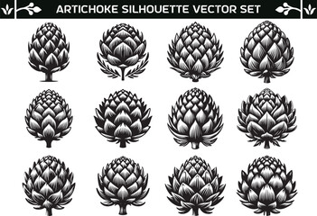 Artichoke silhouette vector illustration set