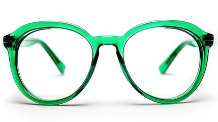 Green Glasses. Retro Nerd Style Fashion Plastic-Framed Goggles Isolated on White Background
