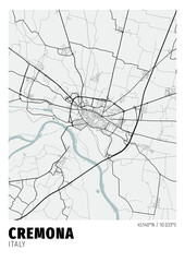 Cremona City, Italy Map - Poster Maps White Modern Wall Art Home Decor Ready to Printable
