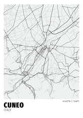 Cuneo City, Italy Map - Poster Maps White Modern Wall Art Home Decor Ready to Printable
