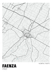Obraz premium Faenza City, Italy Map - Poster Maps White Modern Wall Art Home Decor Ready to Printable 
