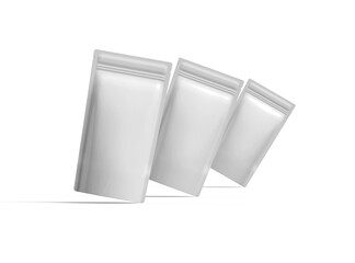 3D render of a glossy generic, narrow doypack packaging with a zipper on a transparent background