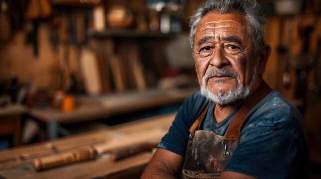 Authentic portrait of a local artisan in their natural workshop setting, highlighting the beauty of craftsmanship and authenticity.