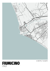 Fiumicino City, Italy Map - Poster Maps White Modern Wall Art Home Decor Ready to Printable
