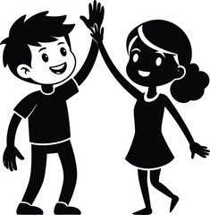 Silhouette Vector Illustration of Friends Celebrating Friendship Day Isolated on White Background