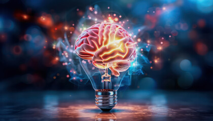 Unlocking Innovation The Fusion of Human Brain and Light Bulb, Representing Wise Thoughts and Creative Solutions