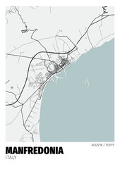 Manfredonia City, Italy Map - Poster Maps White Modern Wall Art Home Decor Ready to Printable
