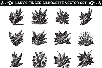 Lady’s finger Vegetable silhouette vector illustration set