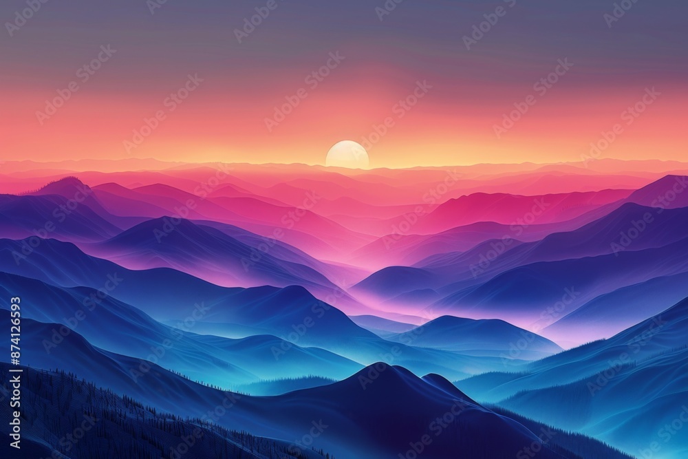 Wall mural Digital Mountain Landscape at Sunset