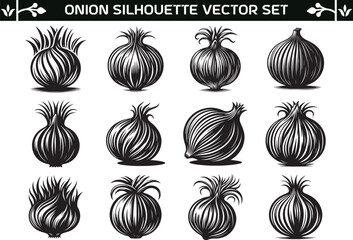 Onion Vegetable silhouette vector illustration set