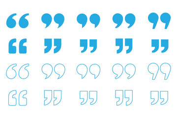 Quotes, quotation marks colorful isolated vector icon set.	

