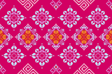 Pixel ethnic pattern oriental traditional. design fabric pattern textile African Indonesian Indian seamless Aztec style abstract vector illustration for print clothing, texture, fabric, wallpaper, dec