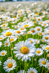 Fototapeta premium flower, daisy, nature, summer, meadow, field, spring, grass, plant, flowers, chamomile, camomile, white, garden, yellow, daisies, flora, blossom, beauty, bloom, herb, floral, outdoors, wildflower, sea