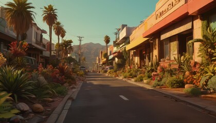 Fototapeta premium Palm Tree Lined Street in a Desert Town.