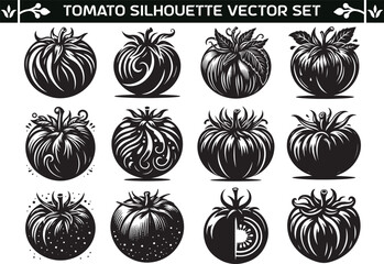 Tomato silhouette vector illustration set