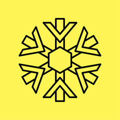 snowflake icon simple, line vector isolated on yellow background. trendy and modern design