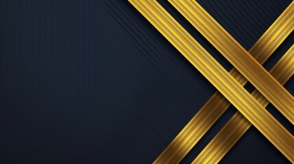 Elegant gold stripes elegantly positioned on one side with a text placeholder on a midnight navy background. Pro Vector, close-up view.