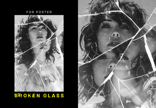 Monochrome Broken Glass Poster Photo Effect Mockup WIth Generative AI
