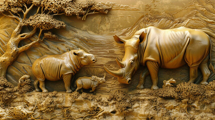 Artistic 3D animal relief wallpaper capturing the essence of wildlife