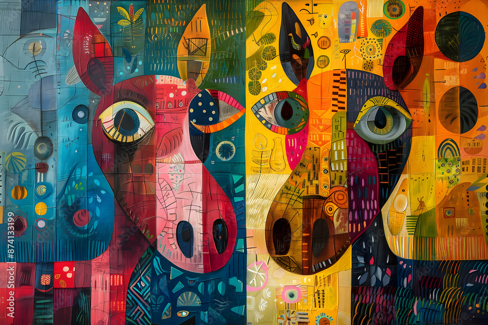 Poster Abstract Colorful Illustration of Two Animals