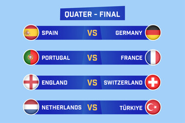 Quarter finals football match schedule list. Sport vector template background, team versus.