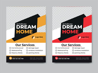 construction flyer Layout template design yellow and black layout, design for construction, real estate, Construction Renovation Flyer, print ready 