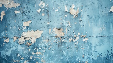 Obraz premium Weathered Blue Wall - Close-up of a weathered blue wall with peeling paint and cracks, creating a textured and abstract background.