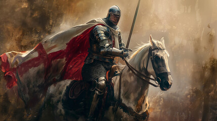 Fototapeta premium Medieval knight on horseback in battle
