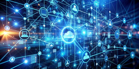Obraz premium AI-Driven Digital Data Flow Visualization for Business Systems and Networks: Information Flow, Data Analytics, Artificial Intelligence, Digital Transformation, Data Management