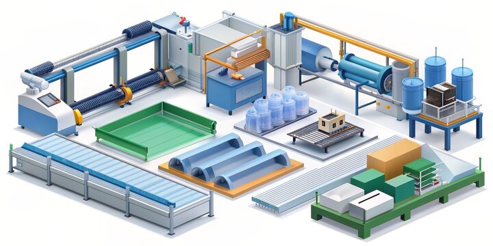 Blow Production Plastic Manufacturing 3D Illustration Keywords: thermoforming, rotational molding, vacuum fabrication, tooling design, industrial design