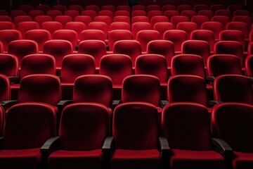Fototapeta premium Close-up behind several chairs at the theater There is an empty red chair.