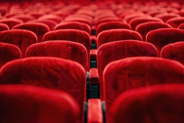 Obraz premium Close-up behind several chairs at the theater There is an empty red chair.