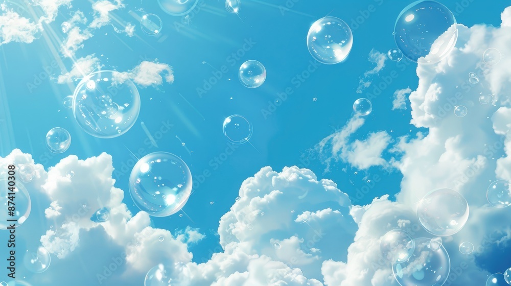 Poster Blue sky background with bubble clouds