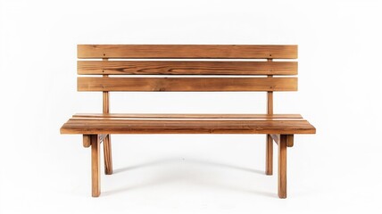 Rustic wooden bench with a natural finish, perfect for outdoor spaces and gardens, isolated on a white background for a clean and modern look.