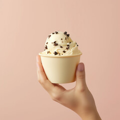 A hand with a pot of ice cream. Mockup