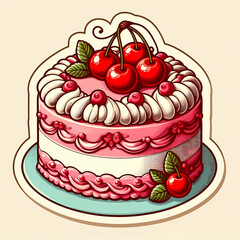isolated vintage cherry buttercream cake sticker white background