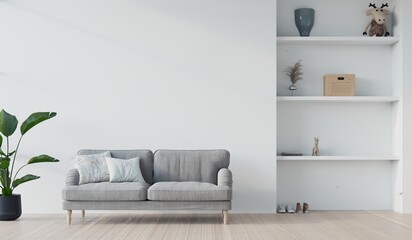 white living room with  stylish sofa 