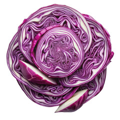 Fototapeta premium Sliced of red cabbage pile top view isolated on transparent background