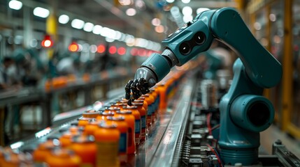 Factory operations with robots supporting human workers.