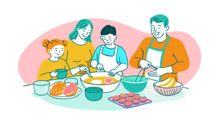 Family Enjoying Baking Together in a Modern Kitchen