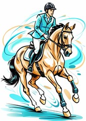 Fototapeta premium Harmony in Motion, Ideal for use in horse riding tutorials, sports magazines, equine therapy educational materials