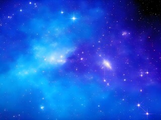 Obraz premium Vivid Blue Nebula with Stars Illuminating a Beautiful, Smooth Cosmic Background