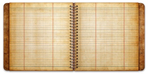 Notebook aged ledger paper background texture illustration in business office, retro financial, bookkeeping, office supply, stationary