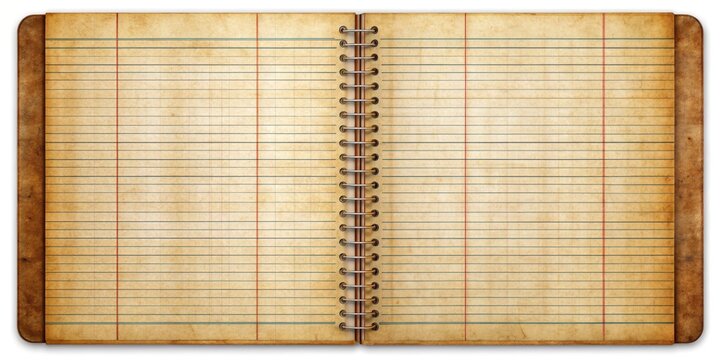 Notebook aged ledger paper background texture illustration in business office, retro financial, bookkeeping, office supply, stationary